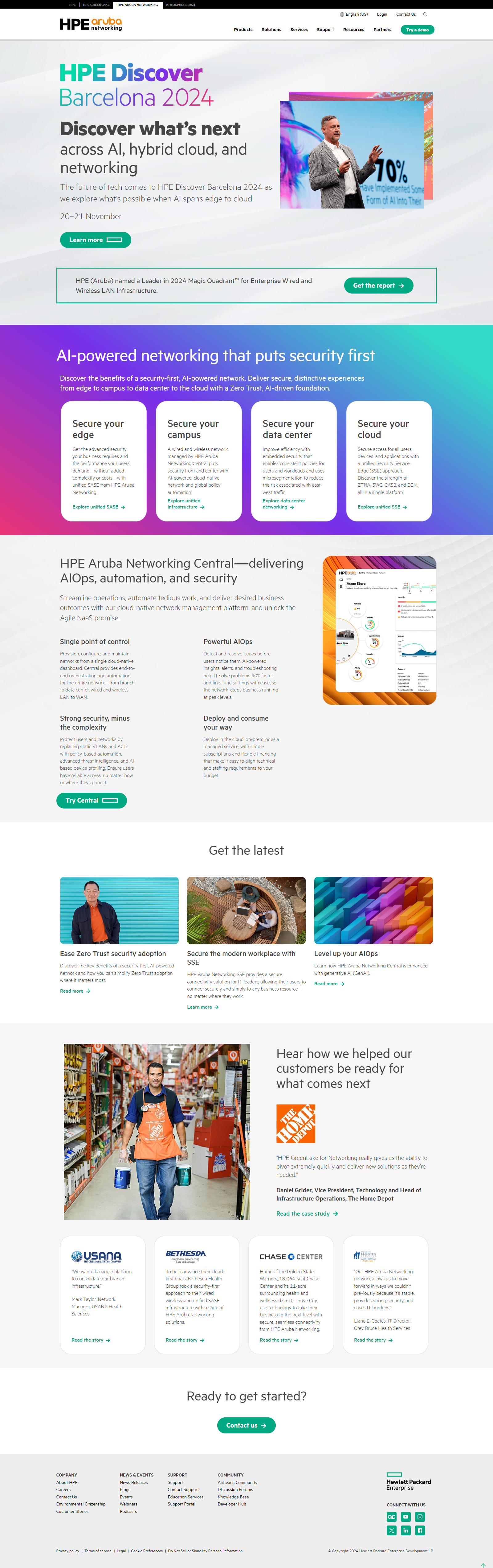 HPE Aruba Networking home page, October 2024