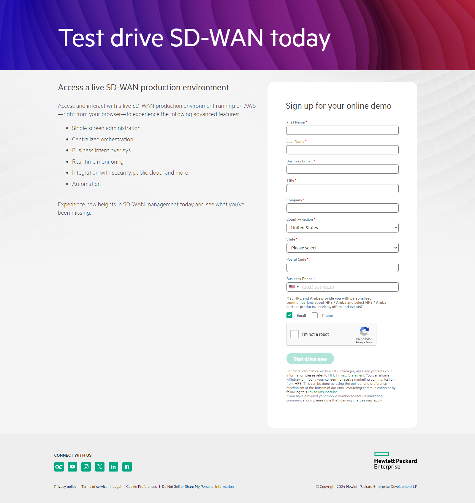 Test drive SD-WAN landing page