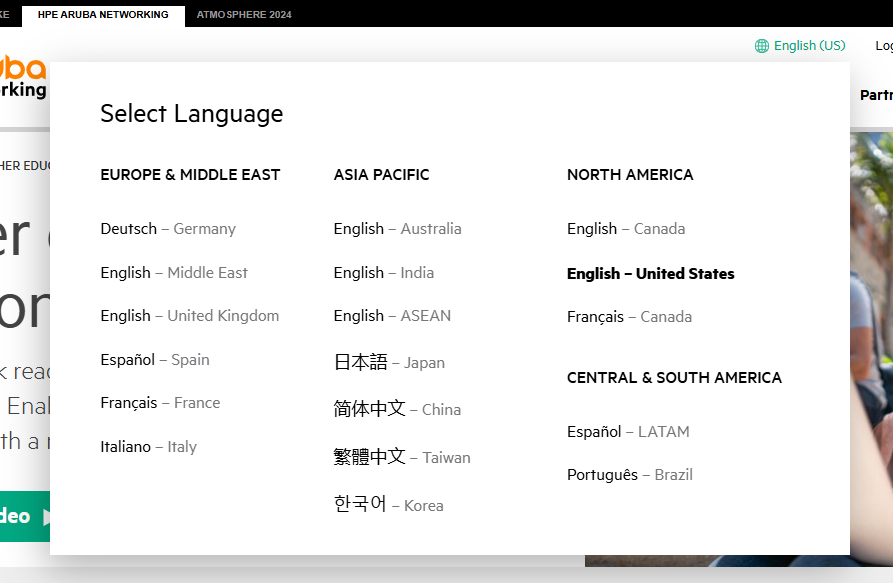 Languages menu