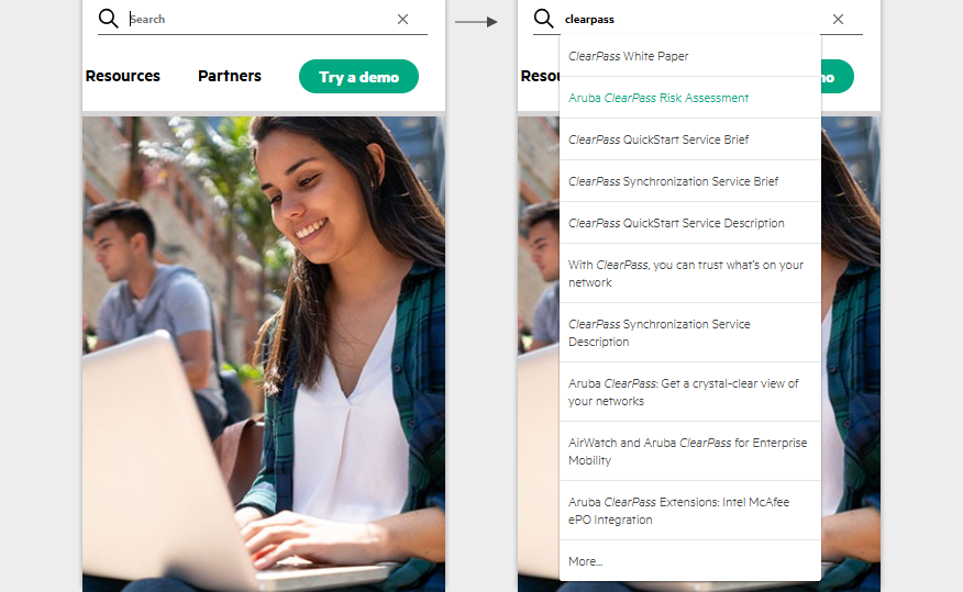 Search box in the main navigation