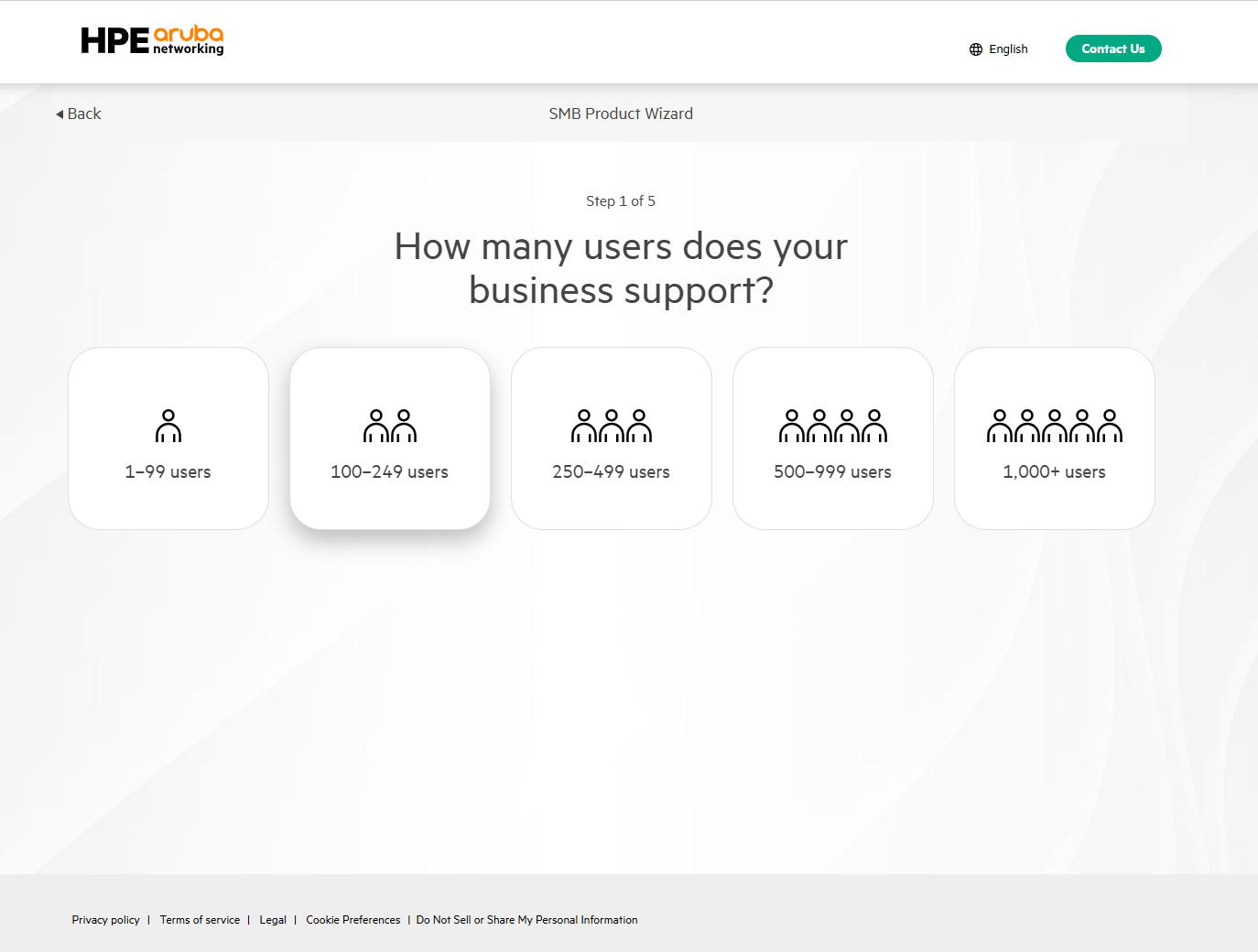 SMB product wizard: step 1