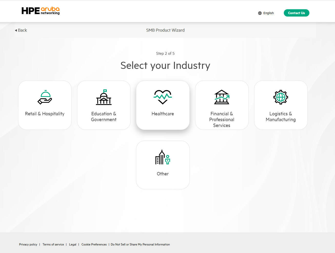 SMB product wizard: step 2