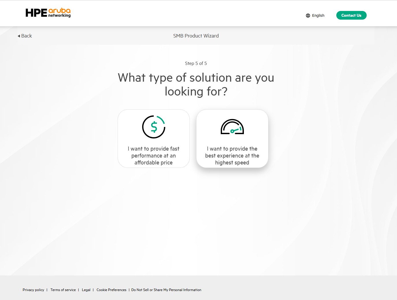 SMB product wizard: step 5