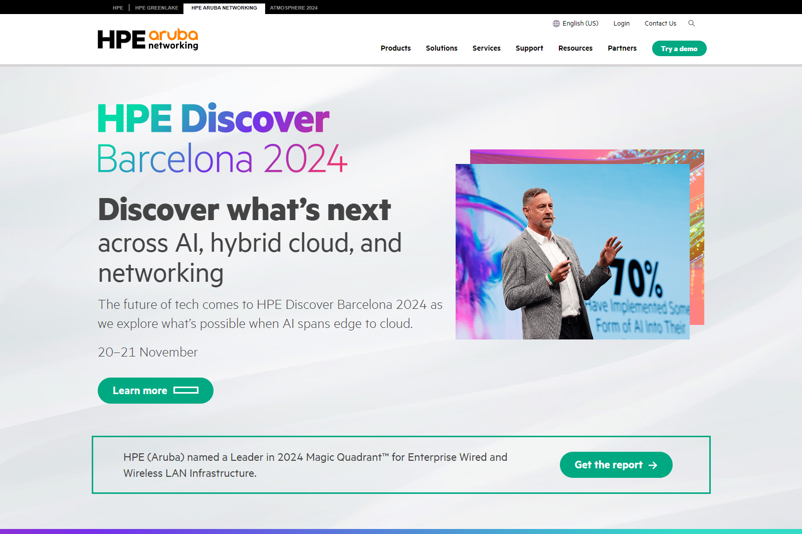 HPE Aruba Networking home page, October 2024